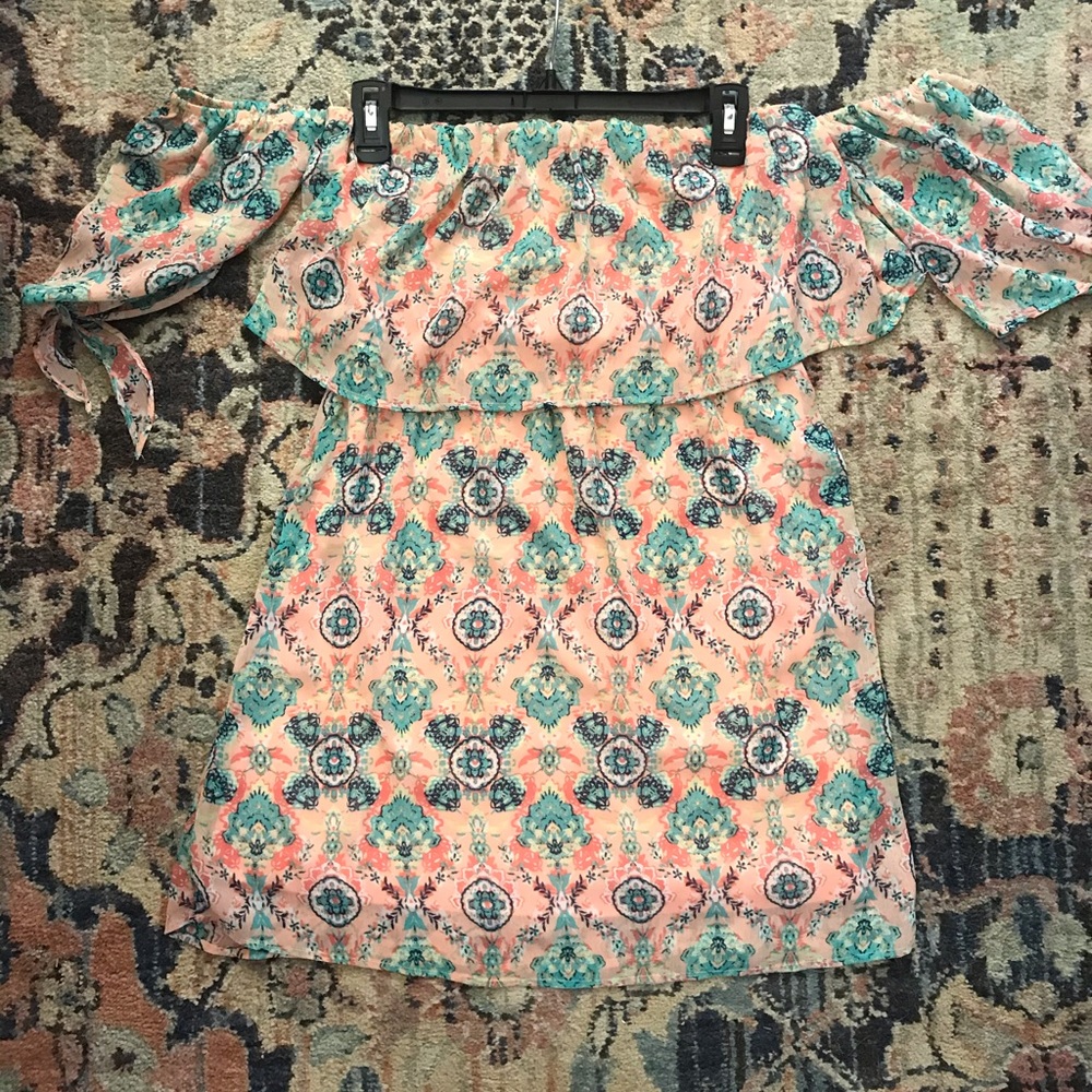 Pink print off the shoulder dress